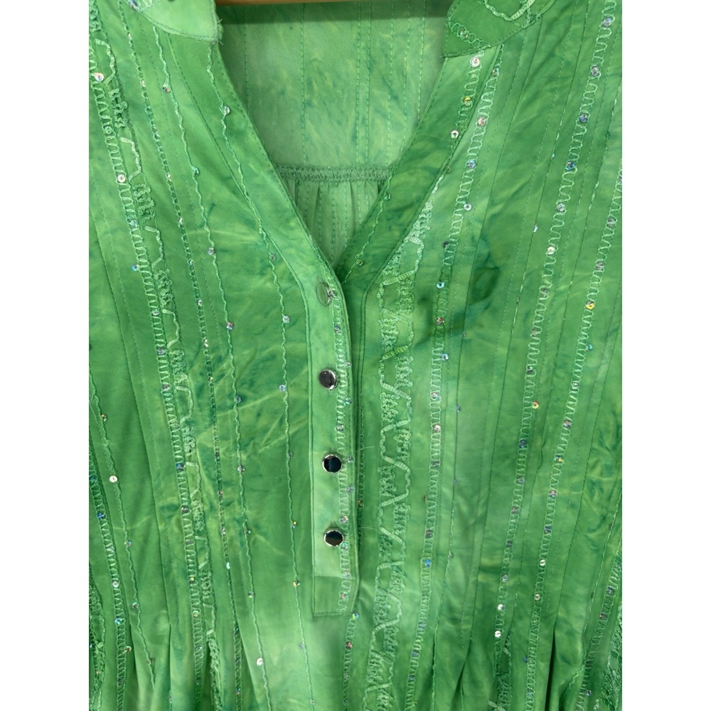 Carol Bay Woman 1X Green Tie Dye Shirt 3/4 Sleeve Sequins V-neck Boho Whimsy - Picture 3 of 10